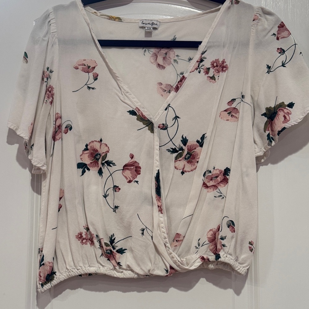 Floral Wrap Top - Cream and Pink